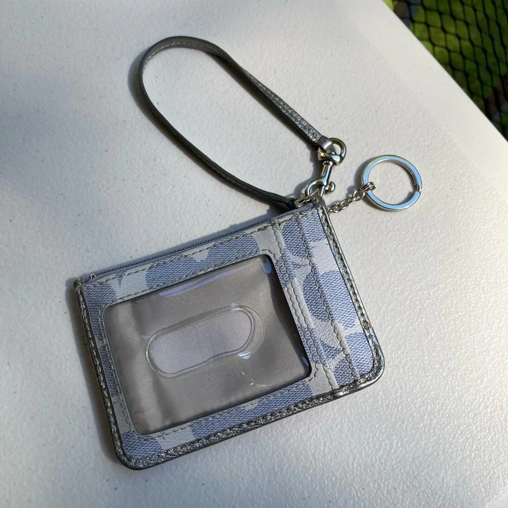 Coach Periwinkle Denim Look Signature C Zipper Pouch Card Holder Key Chain Bag